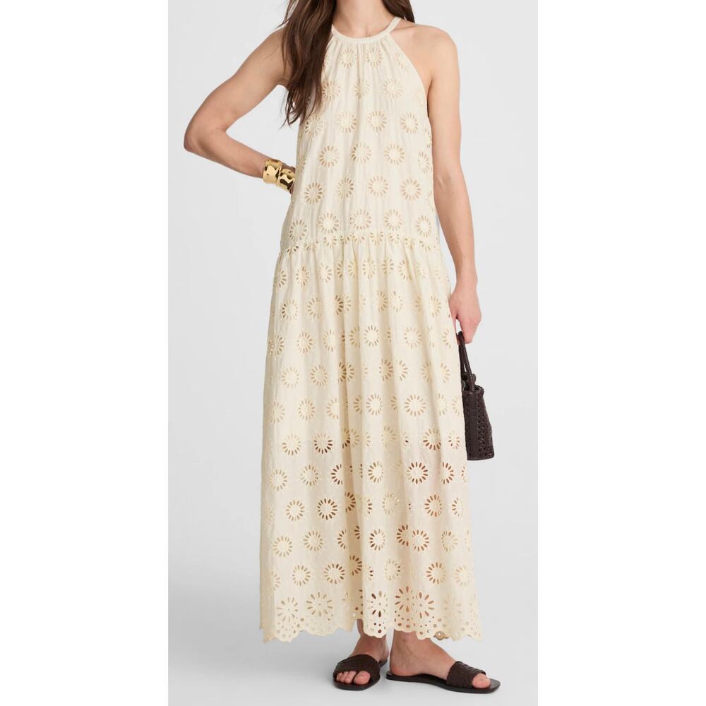 NWT Embroidered Drop-Waist Maxi Dress Floral halter neckline  Size XS